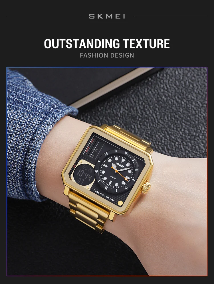 SKMEI Full Steel Back Light Analog Digital Sport Watches Mens Casual 2 Time Chrono Wristwatch Waterproof Clock reloj hombre