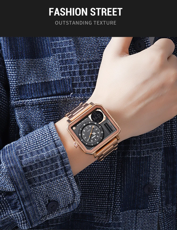 SKMEI Full Steel Back Light Analog Digital Sport Watches Mens Casual 2 Time Chrono Wristwatch Waterproof Clock reloj hombre