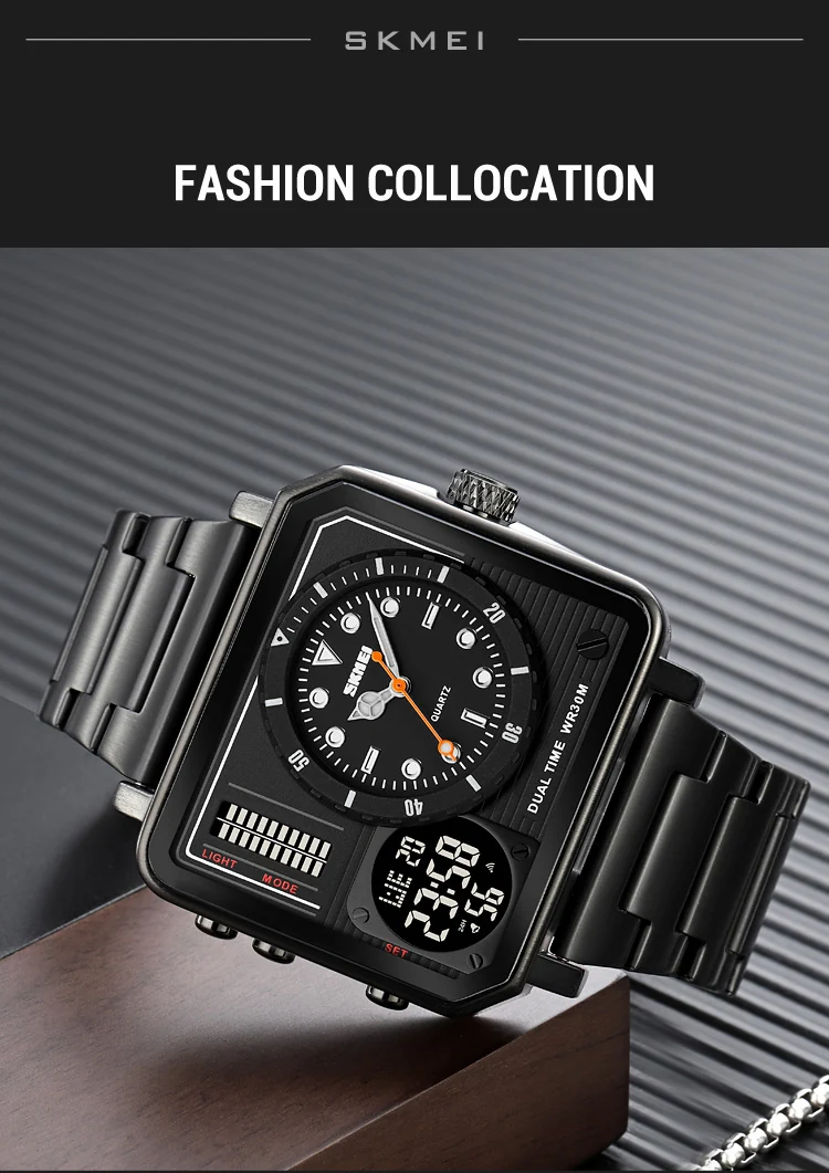 SKMEI Full Steel Back Light Analog Digital Sport Watches Mens Casual 2 Time Chrono Wristwatch Waterproof Clock reloj hombre