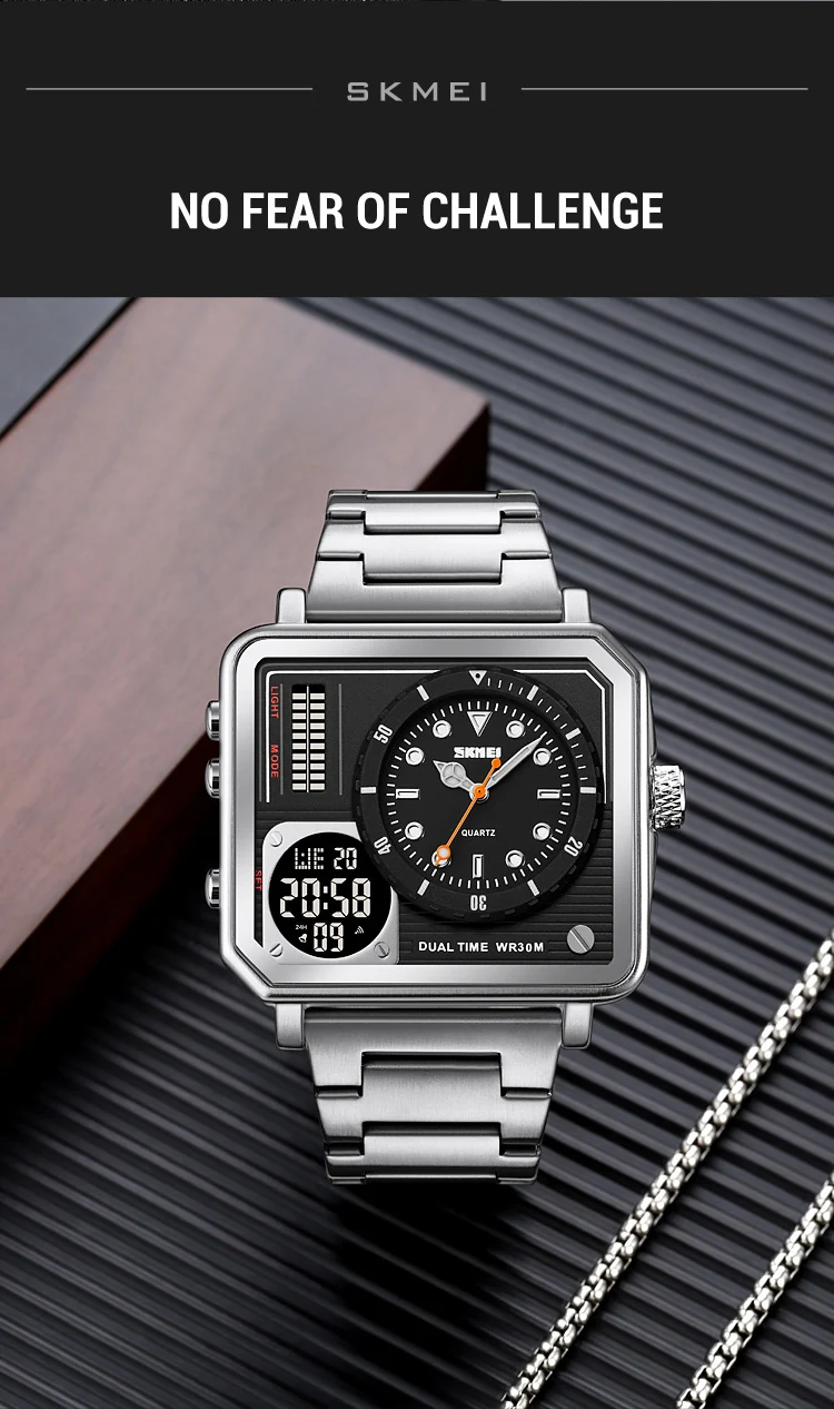SKMEI Full Steel Back Light Analog Digital Sport Watches Mens Casual 2 Time Chrono Wristwatch Waterproof Clock reloj hombre