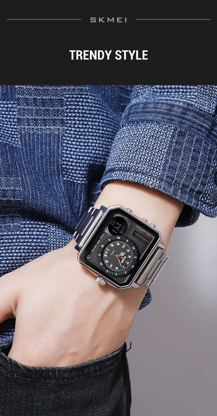 SKMEI Full Steel Back Light Analog Digital Sport Watches Mens Casual 2 Time Chrono Wristwatch Waterproof Clock reloj hombre