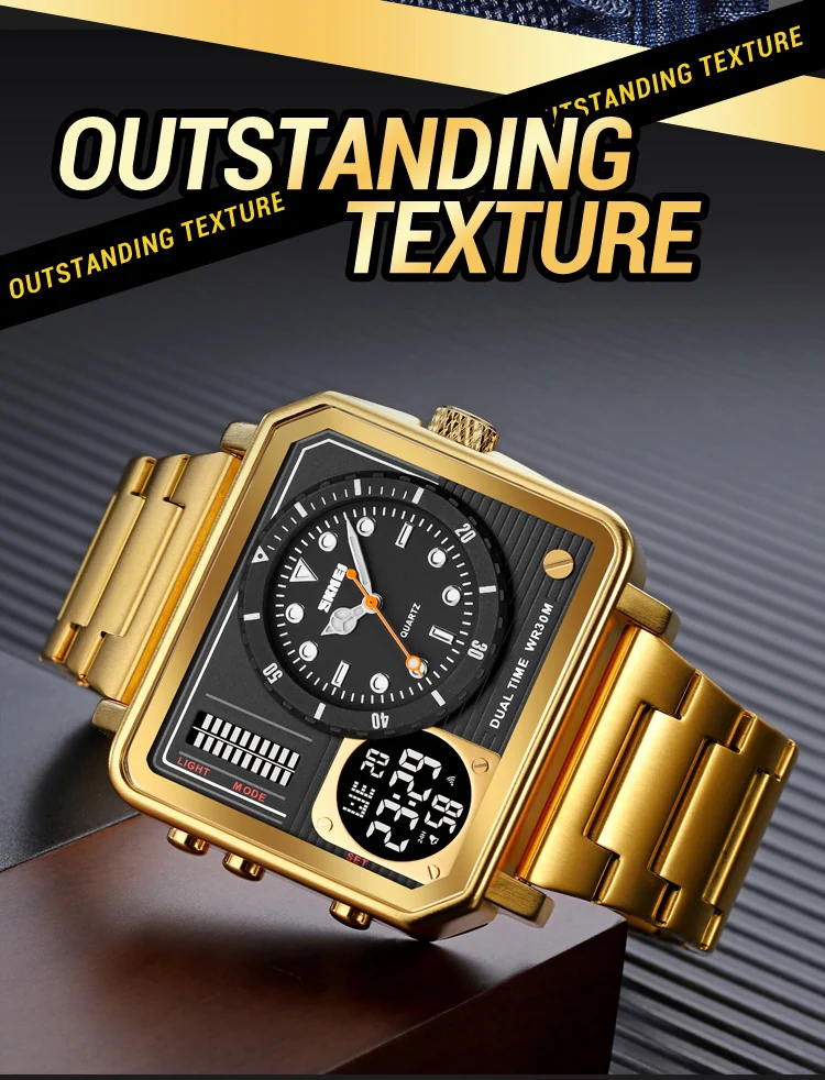 SKMEI Full Steel Back Light Analog Digital Sport Watches Mens Casual 2 Time Chrono Wristwatch Waterproof Clock reloj hombre