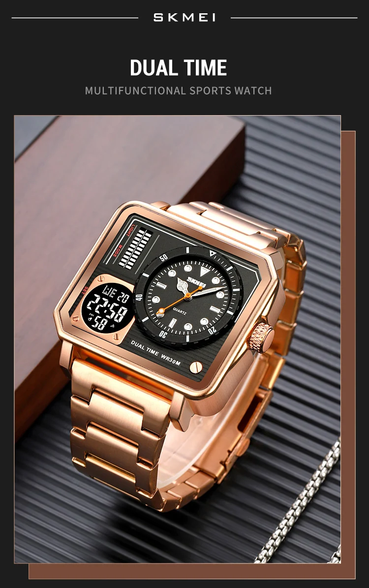 SKMEI Full Steel Back Light Analog Digital Sport Watches Mens Casual 2 Time Chrono Wristwatch Waterproof Clock reloj hombre