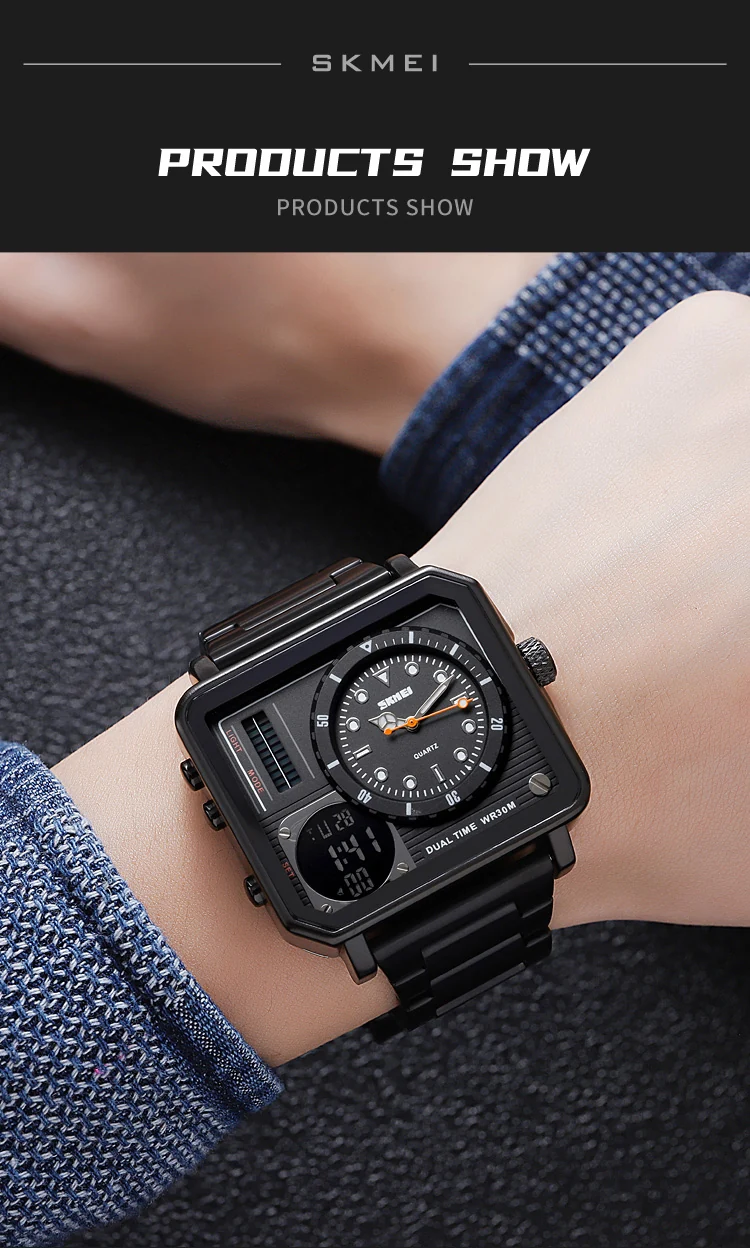 SKMEI Full Steel Back Light Analog Digital Sport Watches Mens Casual 2 Time Chrono Wristwatch Waterproof Clock reloj hombre