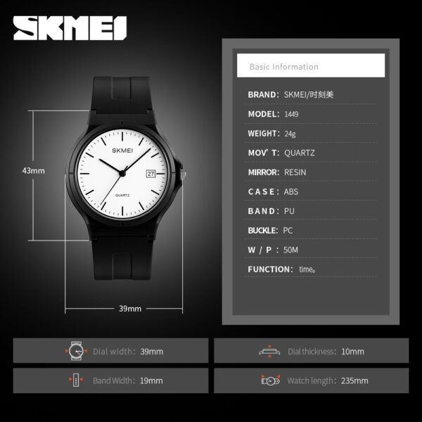 SKMEI 1449 Ladies Casual Sports Couple Women Wristwatch Lady Large Dial - Image 6