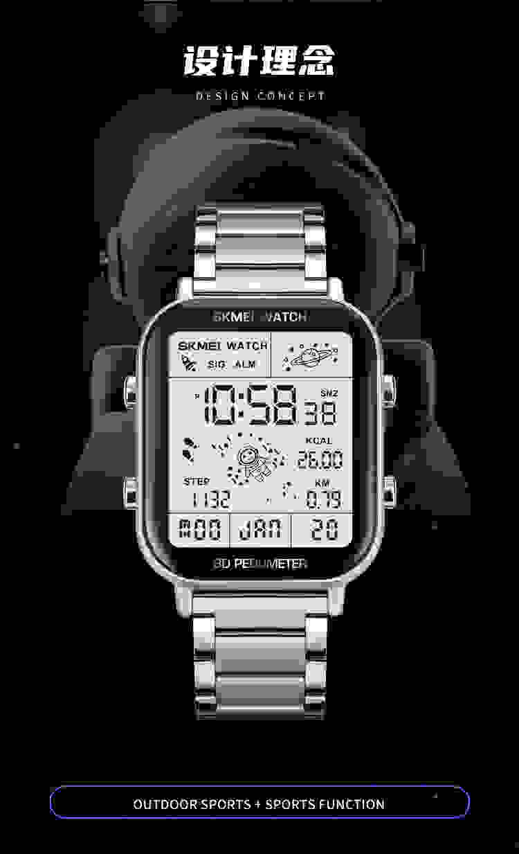 SKMEI Fashion Sport Pedometer Calorie Calculation Digital Watches Men Stopwatch Countdown Wristwatch Calendar Clock reloj hombre
