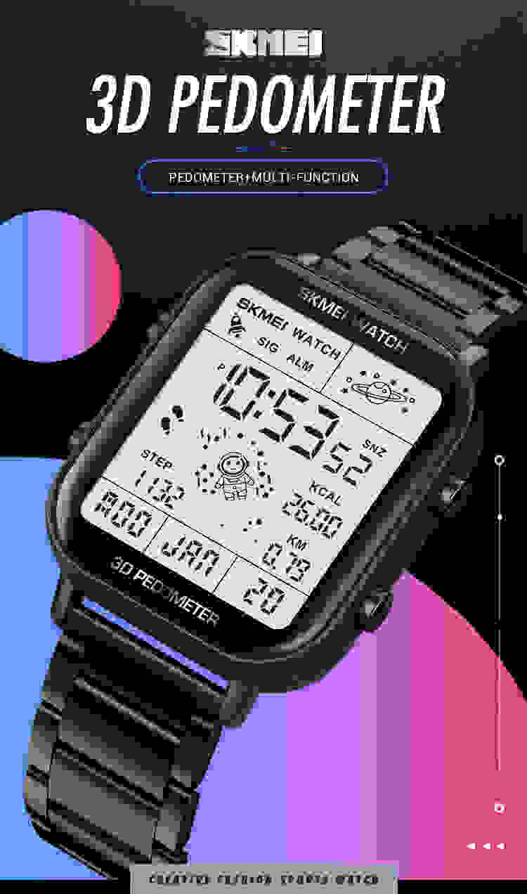 SKMEI Fashion Sport Pedometer Calorie Calculation Digital Watches Men Stopwatch Countdown Wristwatch Calendar Clock reloj hombre