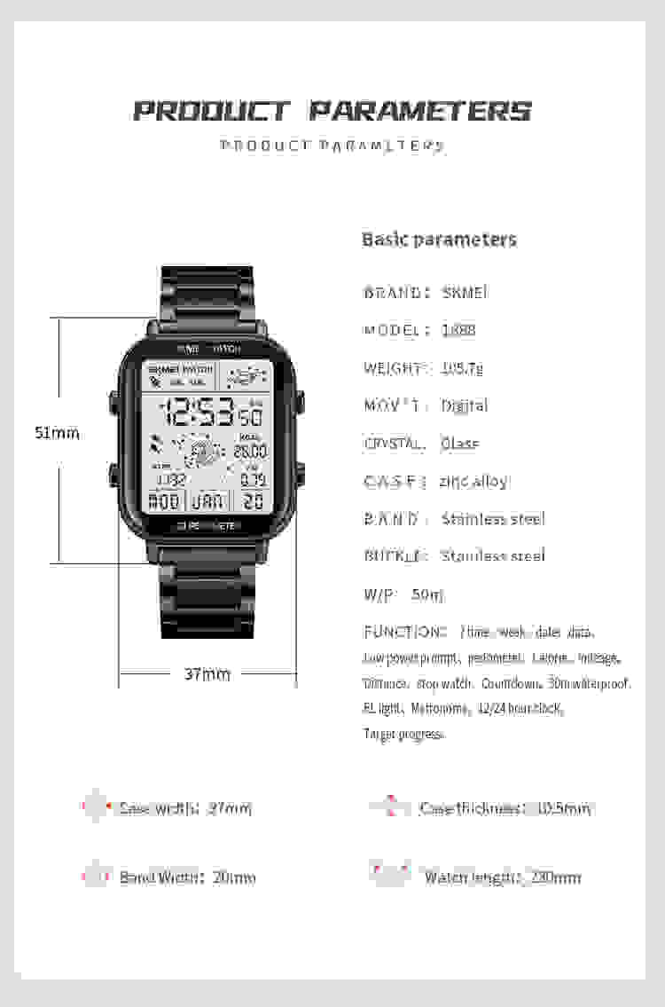 SKMEI Fashion Sport Pedometer Calorie Calculation Digital Watches Men Stopwatch Countdown Wristwatch Calendar Clock reloj hombre
