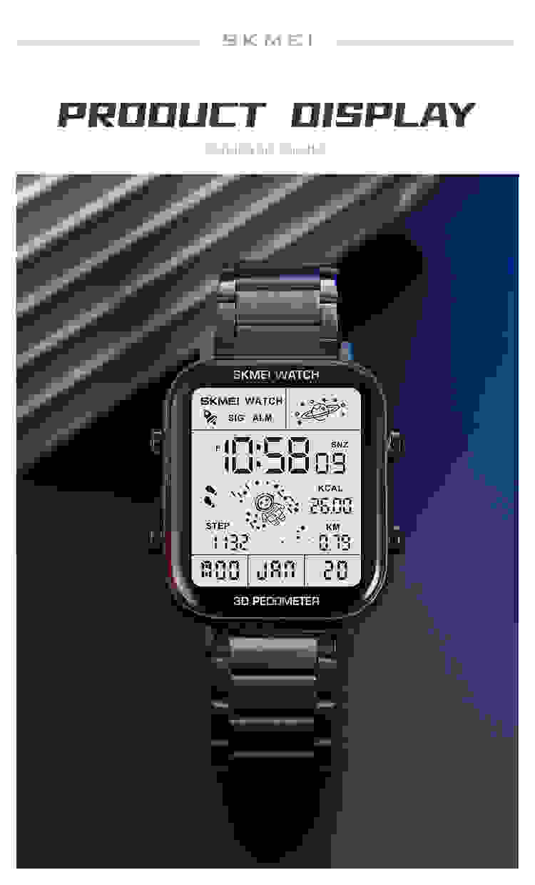 SKMEI Fashion Sport Pedometer Calorie Calculation Digital Watches Men Stopwatch Countdown Wristwatch Calendar Clock reloj hombre