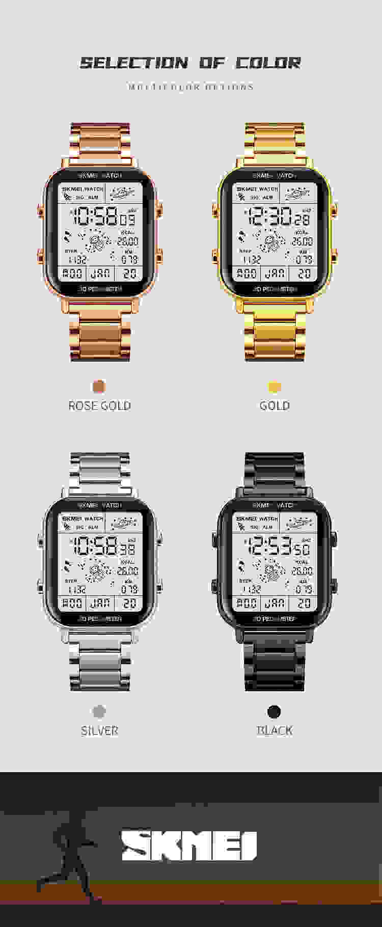 SKMEI Fashion Sport Pedometer Calorie Calculation Digital Watches Men Stopwatch Countdown Wristwatch Calendar Clock reloj hombre