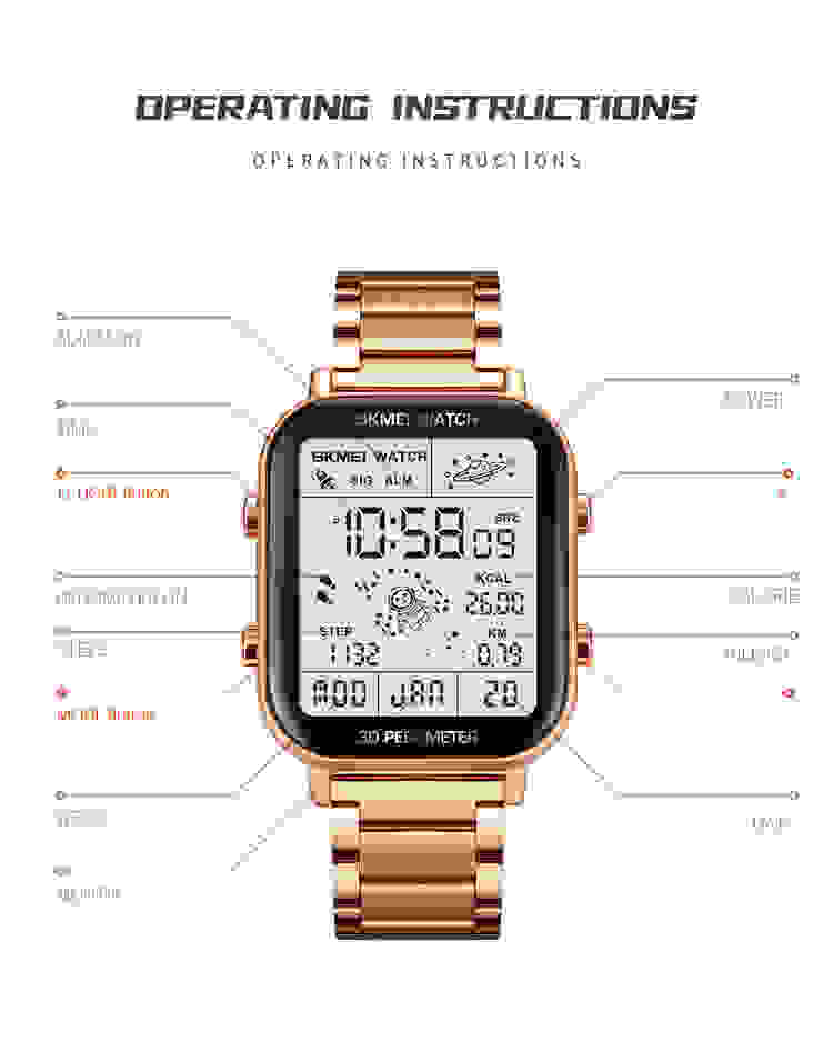SKMEI Fashion Sport Pedometer Calorie Calculation Digital Watches Men Stopwatch Countdown Wristwatch Calendar Clock reloj hombre
