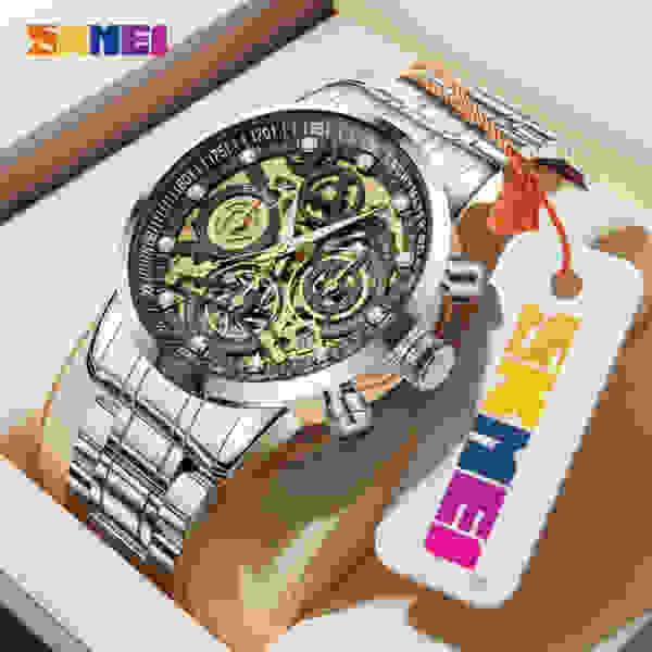 SKMEI 7059 Stainless Steel Chronograph Wristwatch Mens Japan Quartz movement