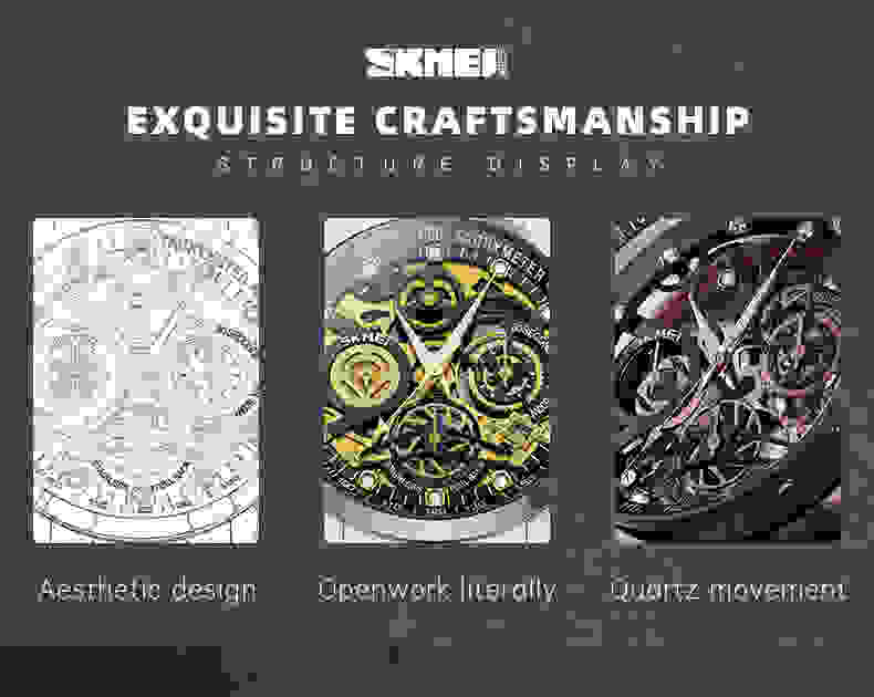 SKMEI New Luxury Stainless Steel Chronograph Wristwatch Mens Japan Quartz movement Calendar Watches Waterproof Relogio Masculino