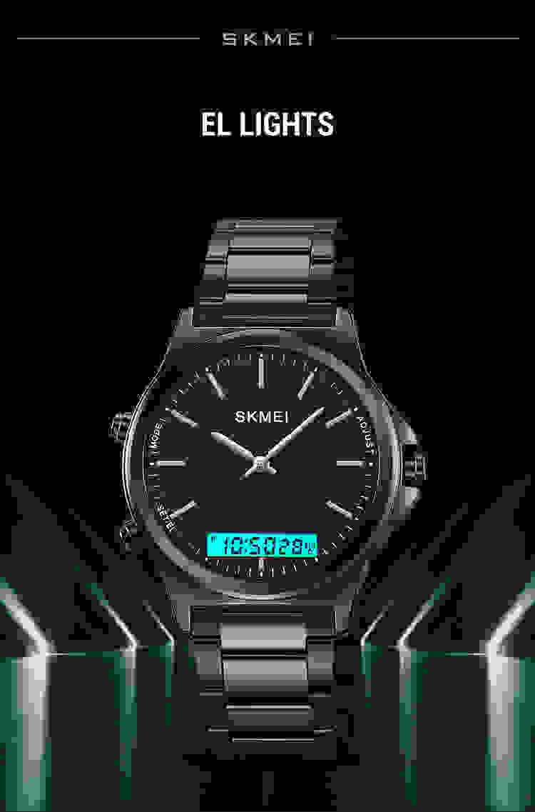 SKMEI Full Steel 3 Time Back Light Display Digital Chrono Sport Watches Mens Waterproof Alarm Wristwatches Clock reloj hombre