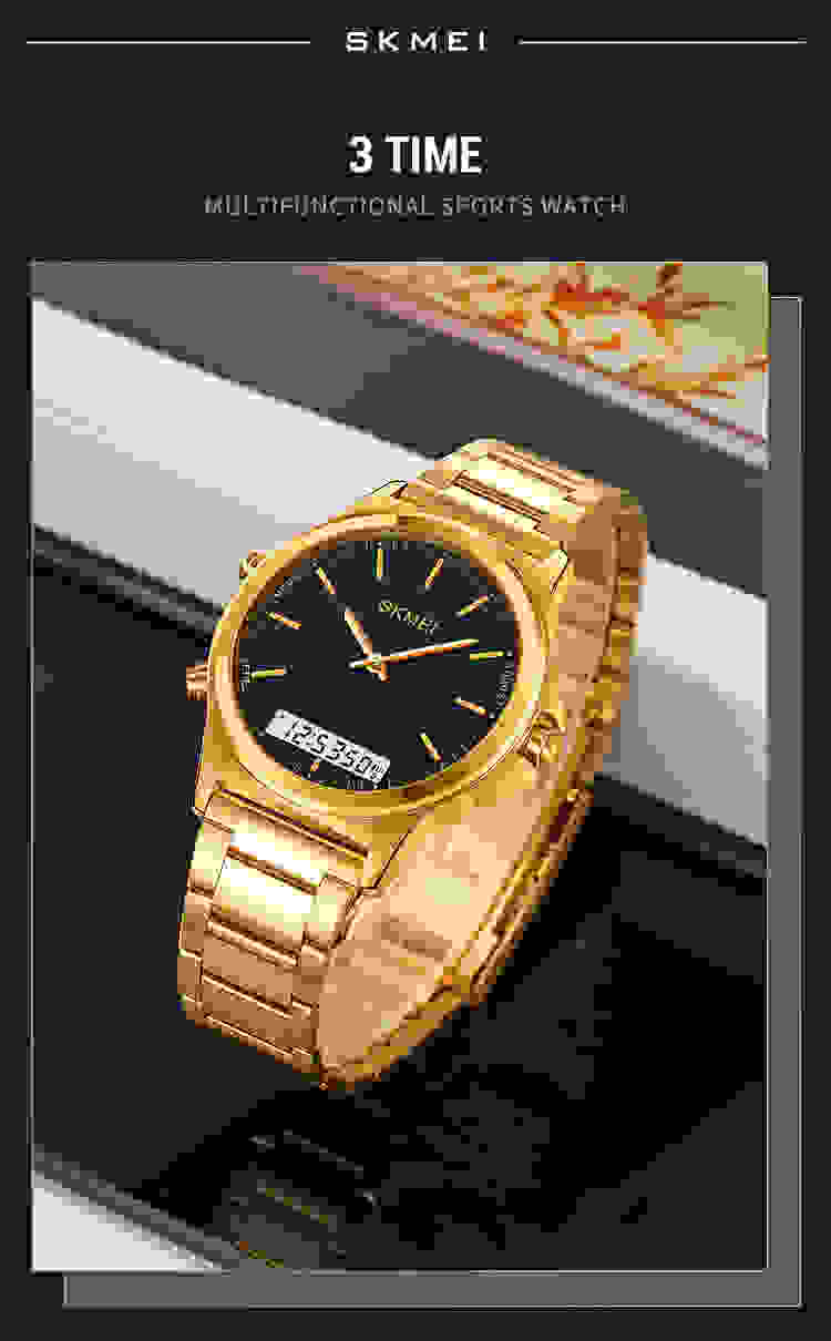 SKMEI Full Steel 3 Time Back Light Display Digital Chrono Sport Watches Mens Waterproof Alarm Wristwatches Clock reloj hombre