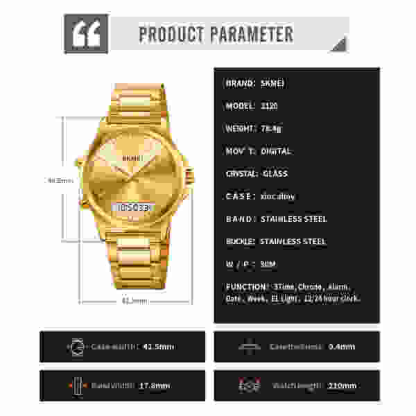 SKMEI 2120 Full Steel 3 Time Back Light Display Digital Chrono Sport Watch - Image 6