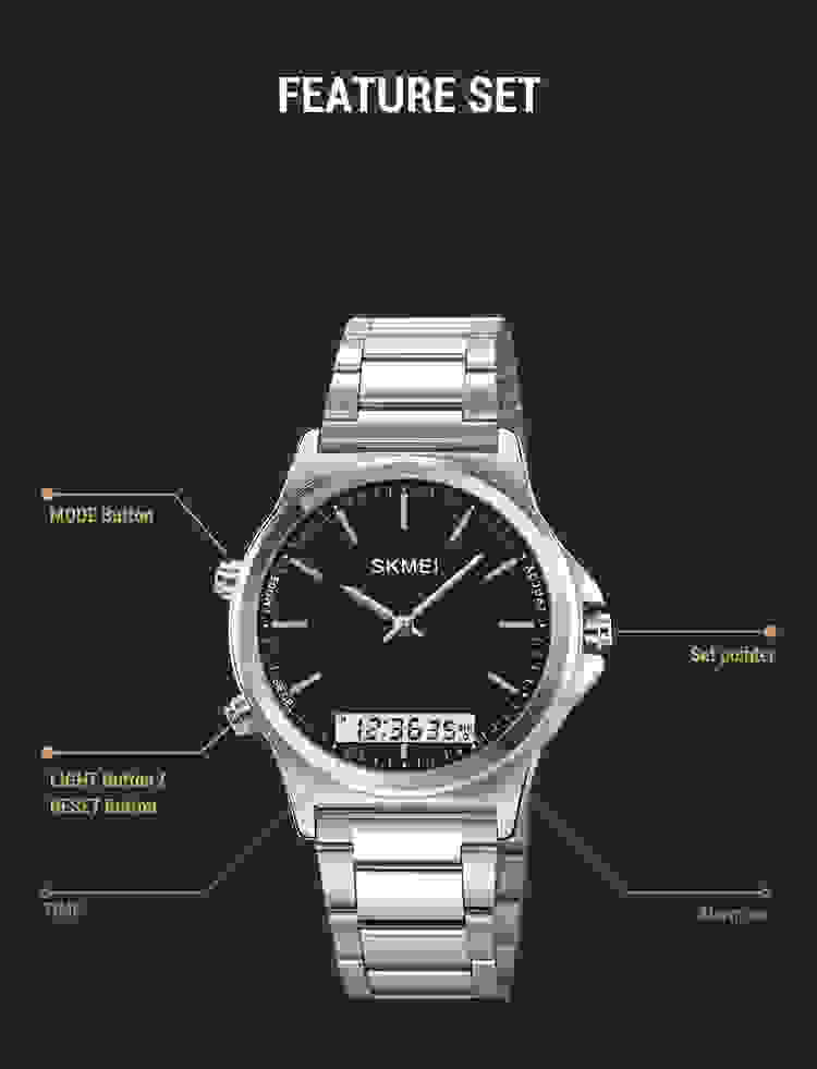 SKMEI Full Steel 3 Time Back Light Display Digital Chrono Sport Watches Mens Waterproof Alarm Wristwatches Clock reloj hombre