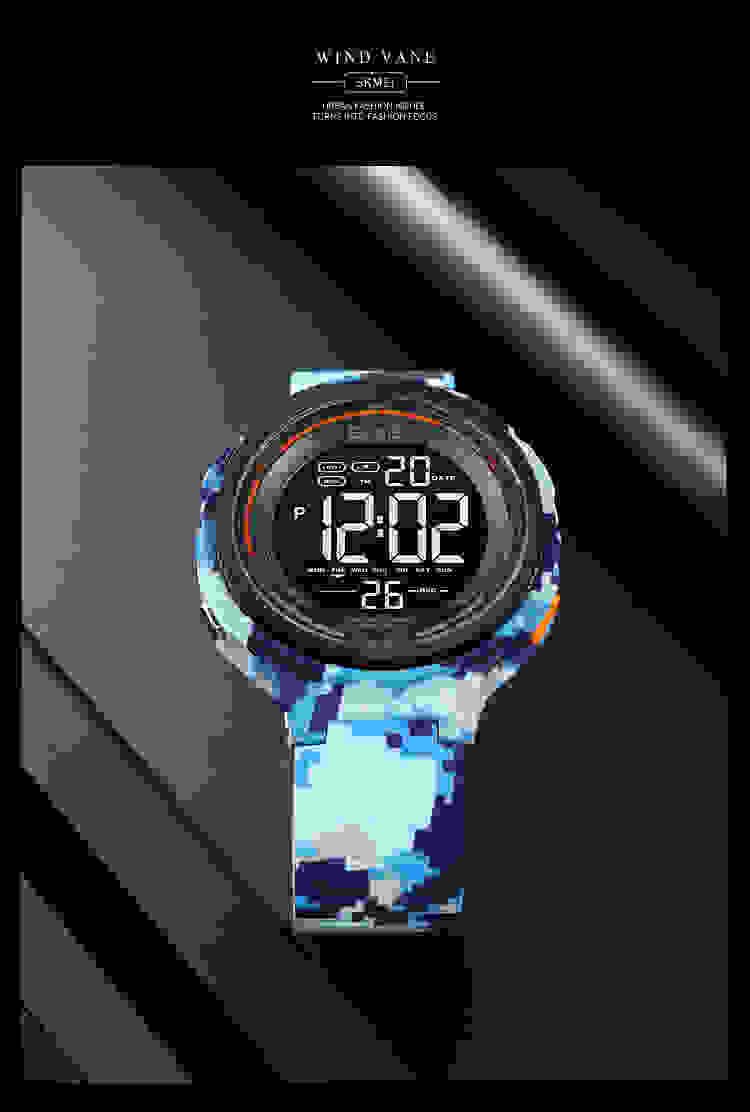 SKMEI Japan Digital movement LED Light Countdown Mens Sport Watches Fashion Camouflage 5Bar Waterproof Wristwatch Alarm Clock