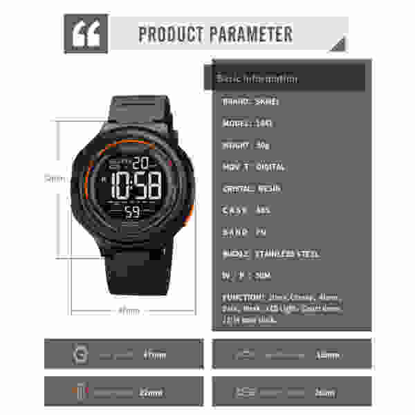 SKMEI 1841 Japan Digital movement LED Light Countdown Mens Sport Watch - Image 6
