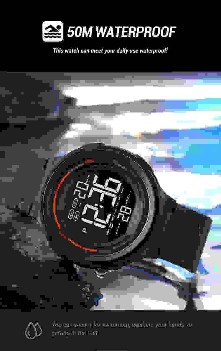 SKMEI Japan Digital movement LED Light Countdown Mens Sport Watches Fashion Camouflage 5Bar Waterproof Wristwatch Alarm Clock
