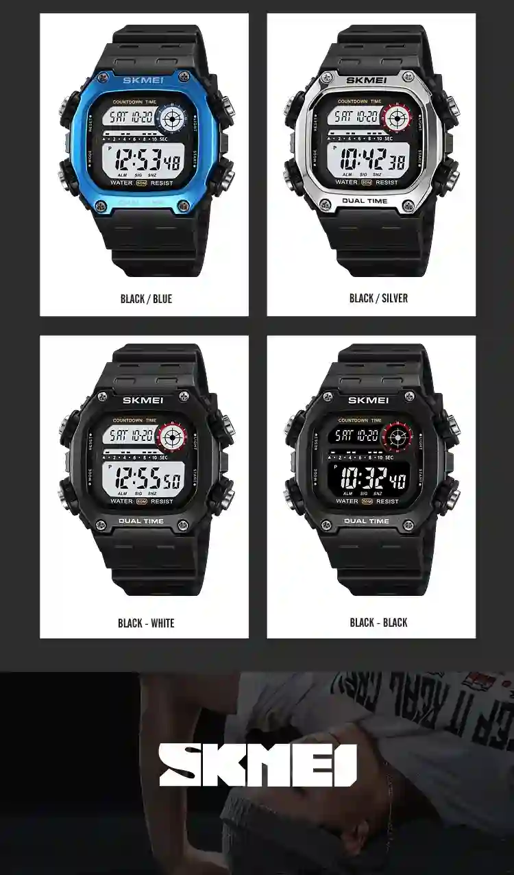 SKMEI Top Brand Back Light Dightal Countdown Sport Watches Mens Fashion 5Bar Waterproof Stopwatch Wristwatch Alarm montre homme