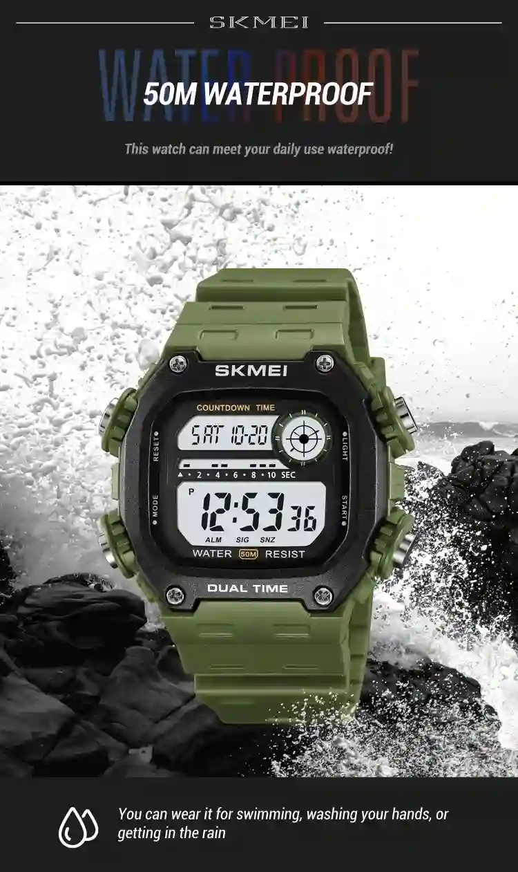 SKMEI Top Brand Back Light Dightal Countdown Sport Watches Mens Fashion 5Bar Waterproof Stopwatch Wristwatch Alarm montre homme