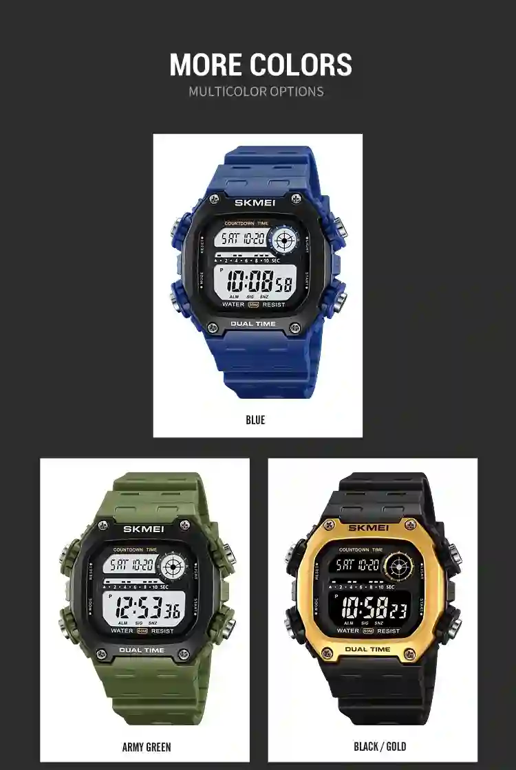 SKMEI Top Brand Back Light Dightal Countdown Sport Watches Mens Fashion 5Bar Waterproof Stopwatch Wristwatch Alarm montre homme