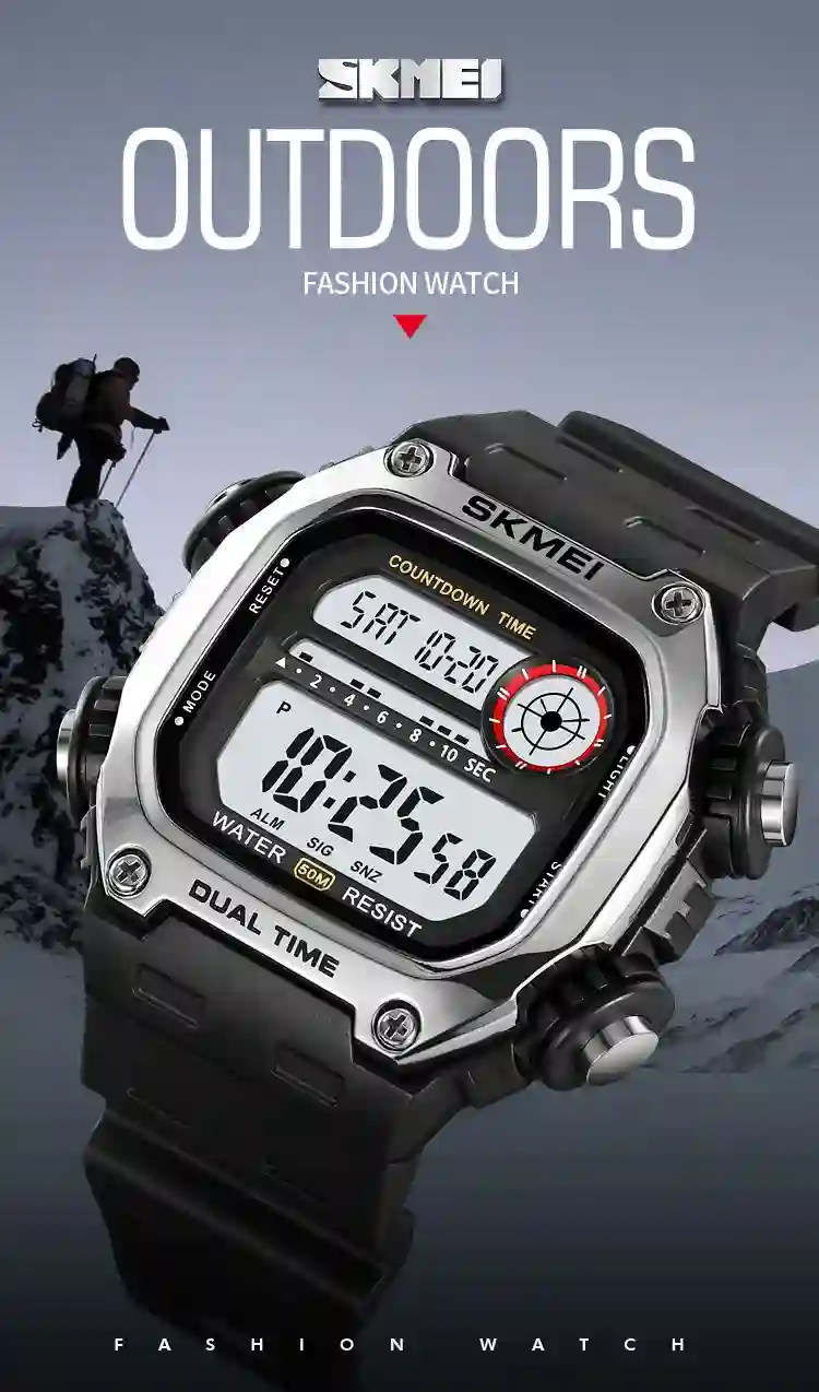 SKMEI Top Brand Back Light Dightal Countdown Sport Watches Mens Fashion 5Bar Waterproof Stopwatch Wristwatch Alarm montre homme
