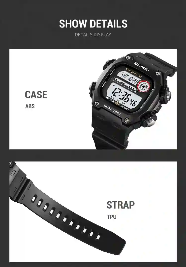 SKMEI Top Brand Back Light Dightal Countdown Sport Watches Mens Fashion 5Bar Waterproof Stopwatch Wristwatch Alarm montre homme