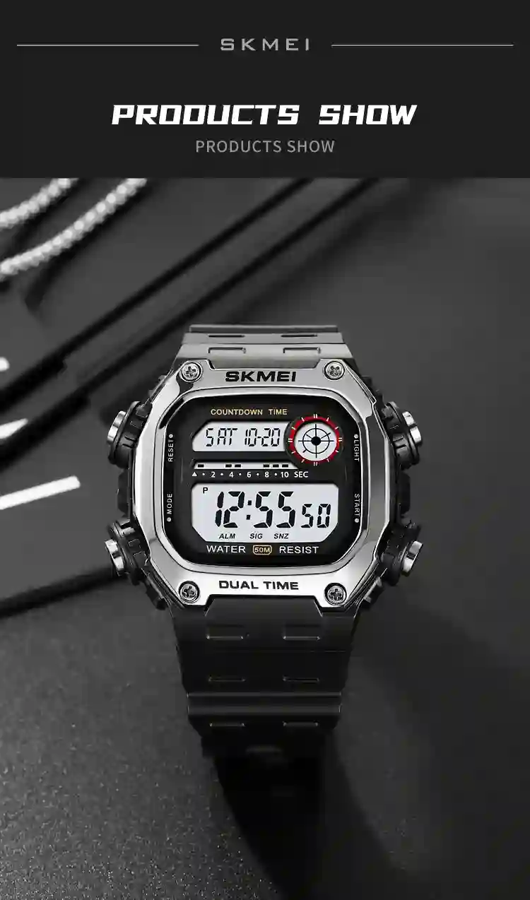 SKMEI Top Brand Back Light Dightal Countdown Sport Watches Mens Fashion 5Bar Waterproof Stopwatch Wristwatch Alarm montre homme
