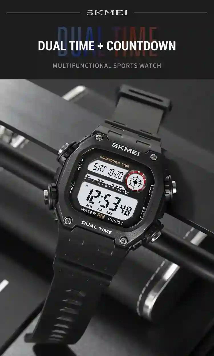 SKMEI Top Brand Back Light Dightal Countdown Sport Watches Mens Fashion 5Bar Waterproof Stopwatch Wristwatch Alarm montre homme