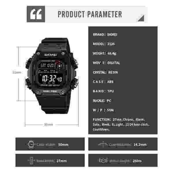 SKMEI 2126 Digital Countdown Sport Watch Mens Fashion 5 Bar Waterproof - Image 6