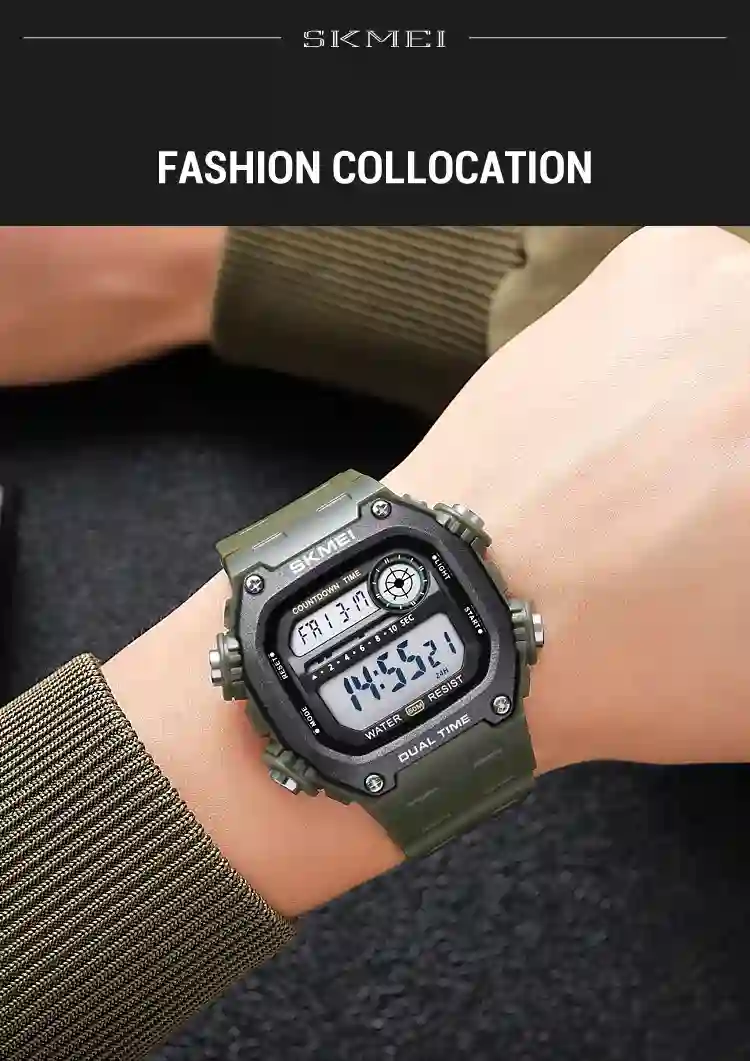 SKMEI Top Brand Back Light Dightal Countdown Sport Watches Mens Fashion 5Bar Waterproof Stopwatch Wristwatch Alarm montre homme