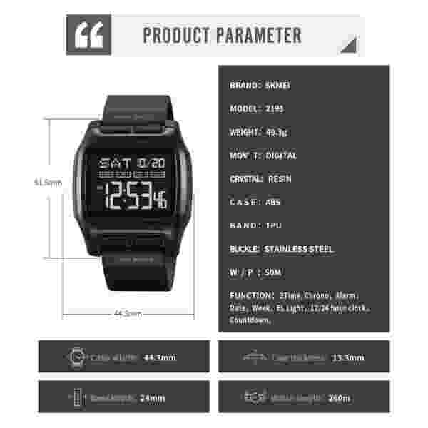 SKMEI 2193 Japan Digital movement Countdown Wristwatch For Mens 5Bar Waterproof - Image 6