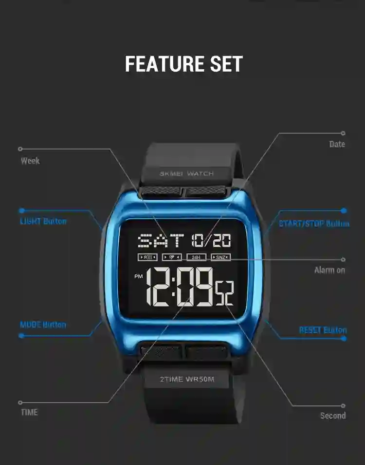 SKMEI Japan Digital movement Countdown Wristwatch For Mens 5Bar Waterproof back Light Display Chrono Watches Clock reloj hombre