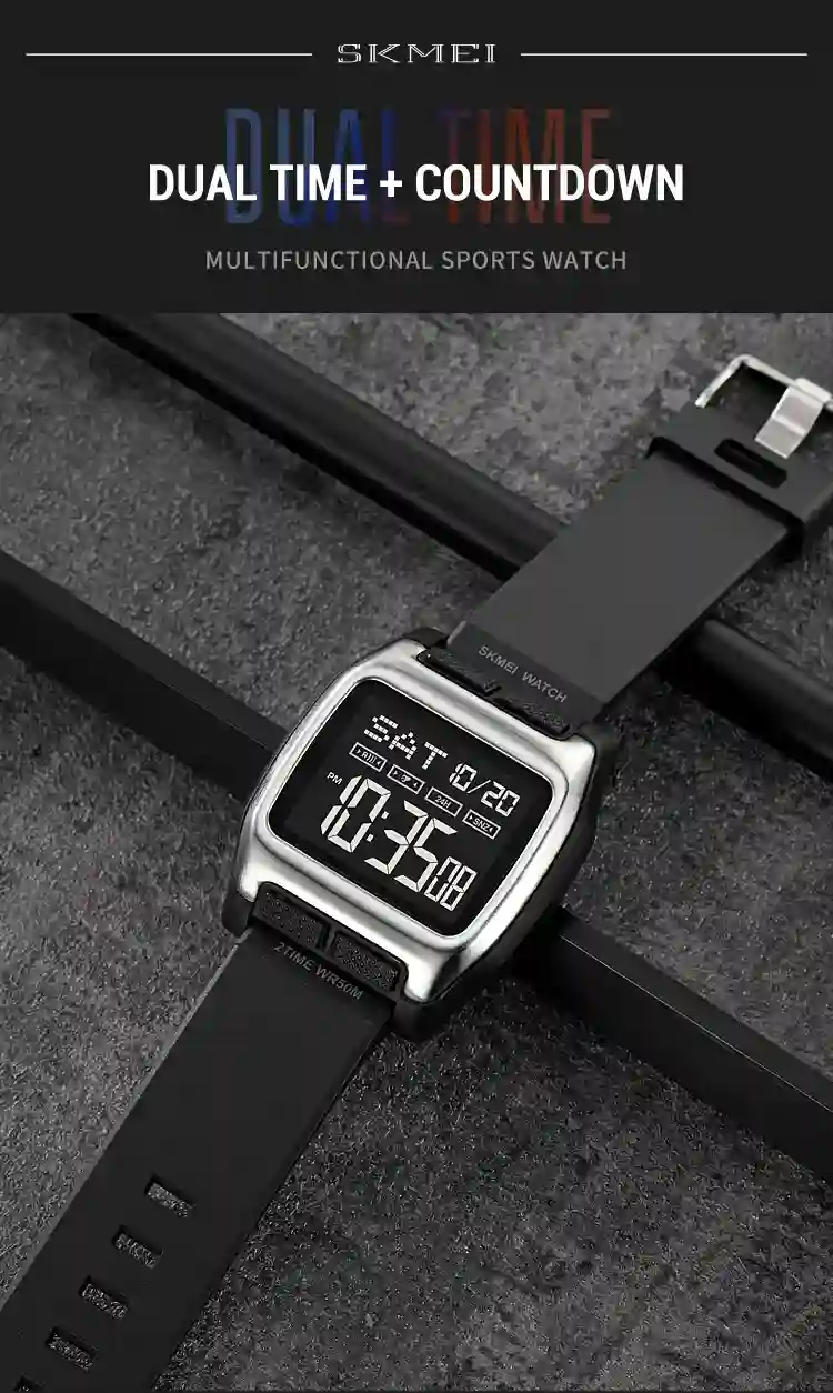 SKMEI Japan Digital movement Countdown Wristwatch For Mens 5Bar Waterproof back Light Display Chrono Watches Clock reloj hombre