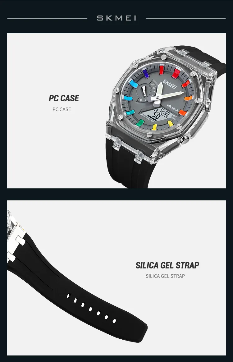 SKMEI 2100 Outdoor Men Digital Watch Colourful LED Display Watches Waterproof Shock Resistant Mens Wristwatch Clock reloj hombre