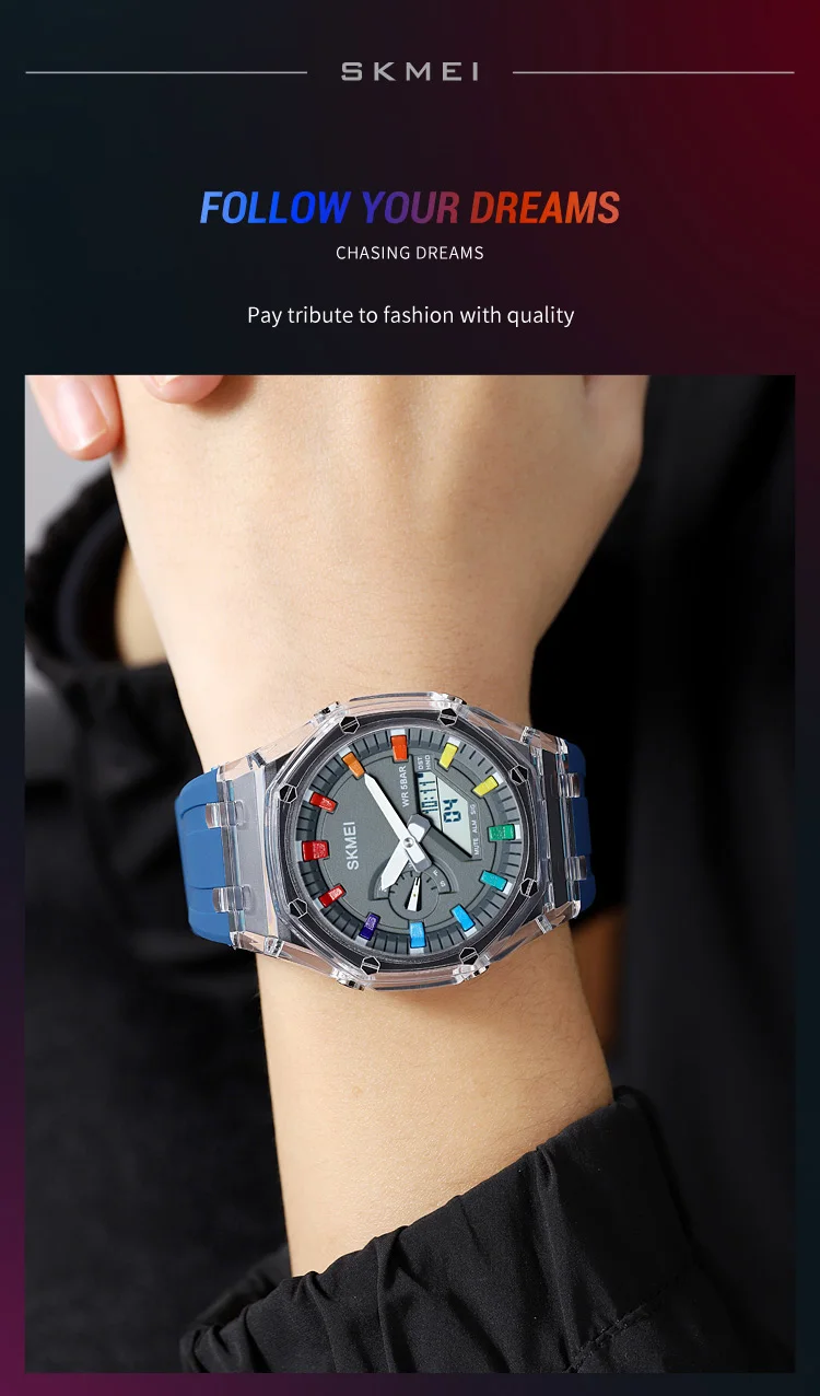 SKMEI 2100 Outdoor Men Digital Watch Colourful LED Display Watches Waterproof Shock Resistant Mens Wristwatch Clock reloj hombre