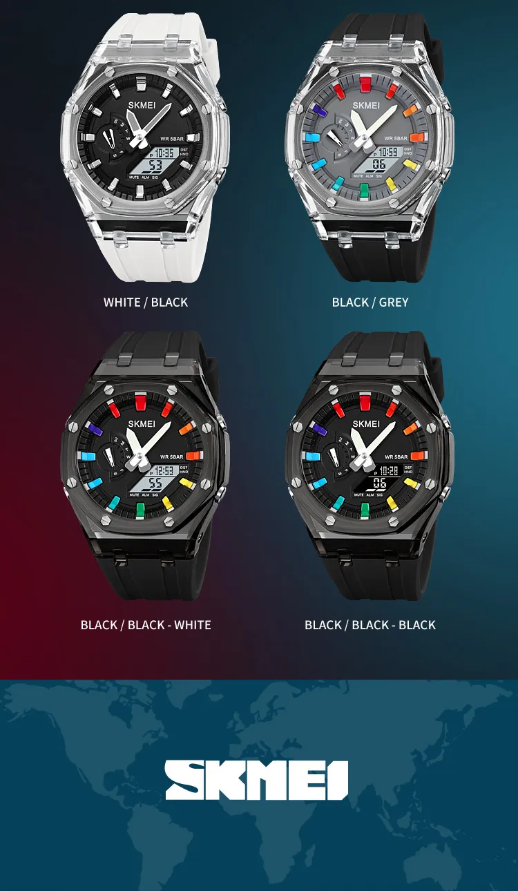 SKMEI 2100 Outdoor Men Digital Watch Colourful LED Display Watches Waterproof Shock Resistant Mens Wristwatch Clock reloj hombre
