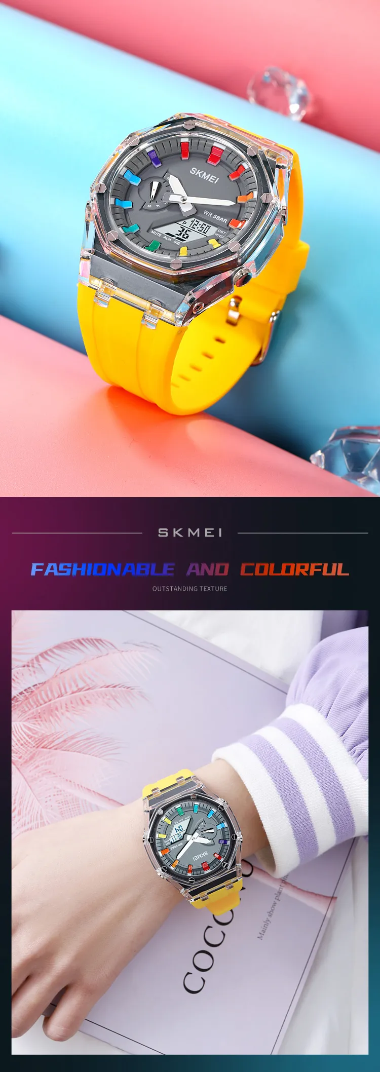 SKMEI 2100 Outdoor Men Digital Watch Colourful LED Display Watches Waterproof Shock Resistant Mens Wristwatch Clock reloj hombre