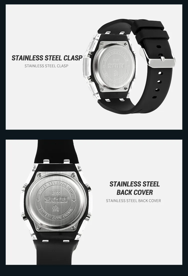 SKMEI 2100 Outdoor Men Digital Watch Colourful LED Display Watches Waterproof Shock Resistant Mens Wristwatch Clock reloj hombre