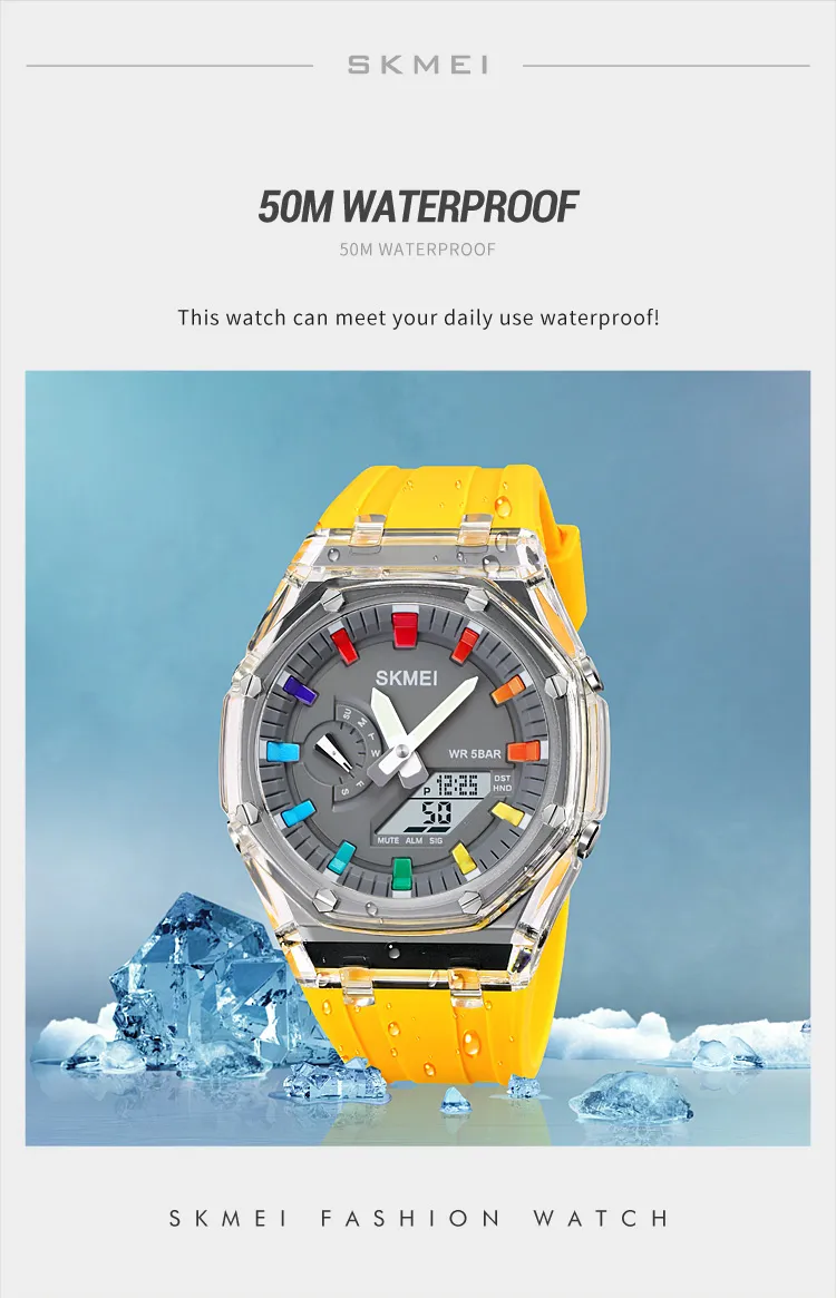 SKMEI 2100 Outdoor Men Digital Watch Colourful LED Display Watches Waterproof Shock Resistant Mens Wristwatch Clock reloj hombre
