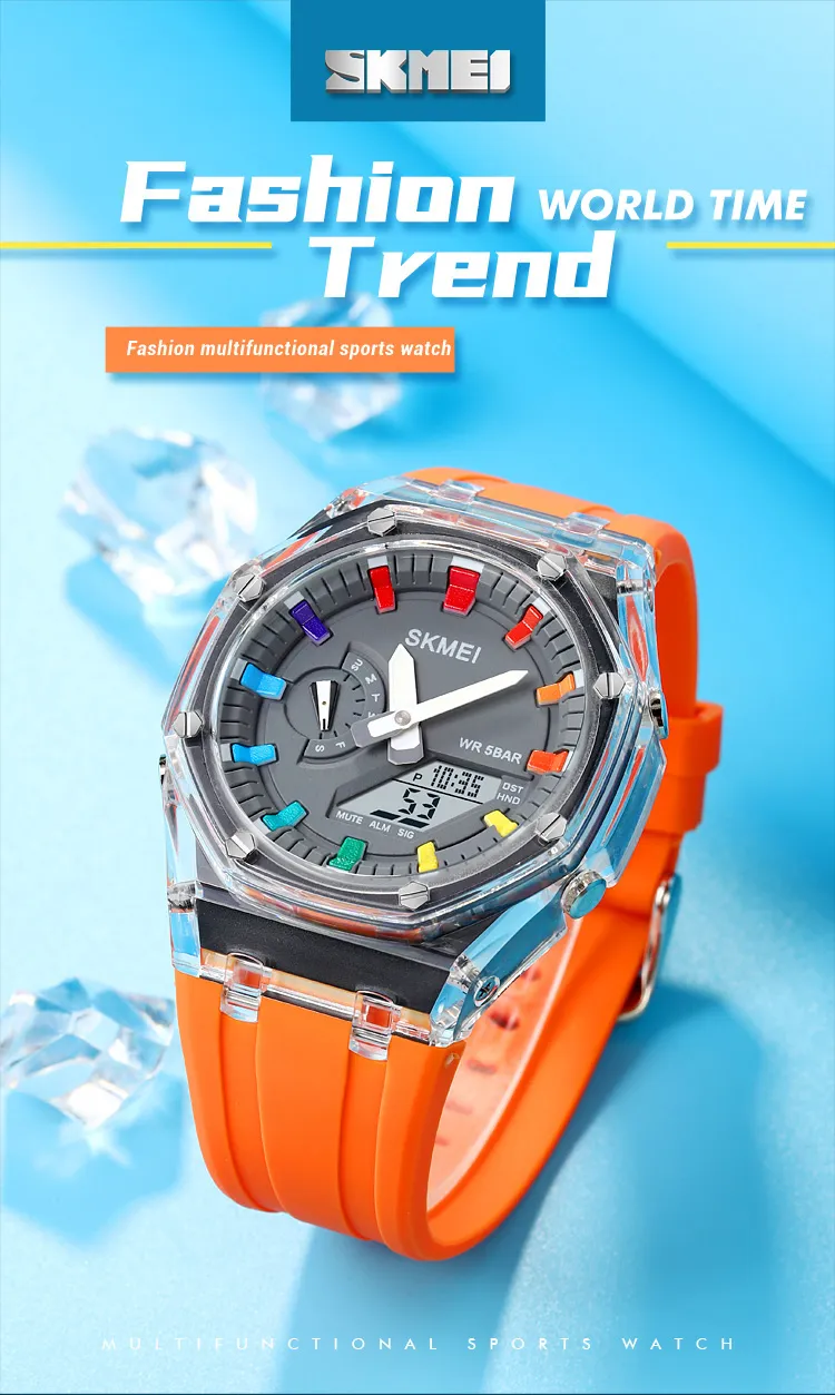 SKMEI 2100 Outdoor Men Digital Watch Colourful LED Display Watches Waterproof Shock Resistant Mens Wristwatch Clock reloj hombre