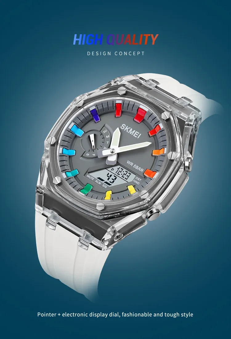 SKMEI 2100 Outdoor Men Digital Watch Colourful LED Display Watches Waterproof Shock Resistant Mens Wristwatch Clock reloj hombre