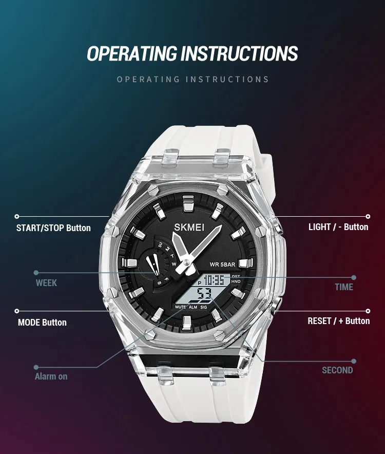SKMEI 2100 Outdoor Men Digital Watch Colourful LED Display Watches Waterproof Shock Resistant Mens Wristwatch Clock reloj hombre