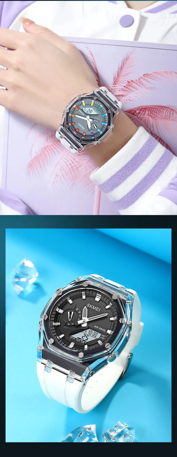 SKMEI 2100 Outdoor Men Digital Watch Colourful LED Display Watches Waterproof Shock Resistant Mens Wristwatch Clock reloj hombre