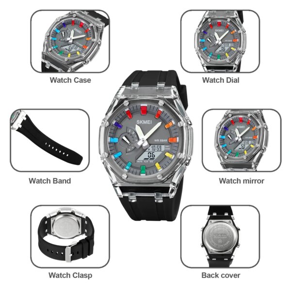 SKMEI 2100 Outdoor Men Digital Watch Colourful LED Display Watch - Image 3