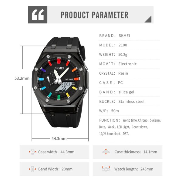 SKMEI 2100 Outdoor Men Digital Watch Colourful LED Display Watch - Image 6