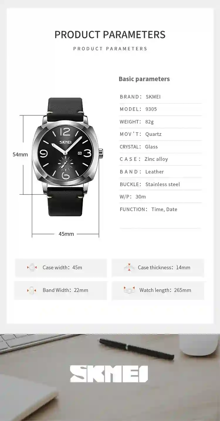 SKMEI 9305 Luxury Quartz Men Wristwatches Fashion Waterproof Simple Genuine Date Time Sport Watches Mens Clock Reloj Masculino