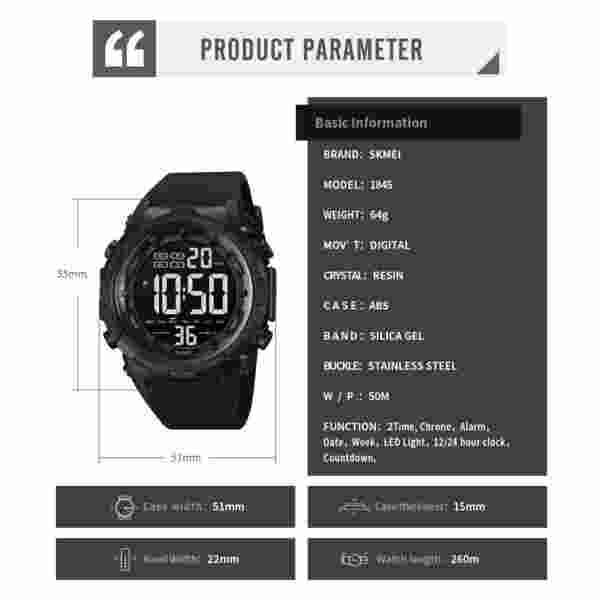 SKMEI 1845 Outdoor Military Sports Digital Mens Watch - Image 5